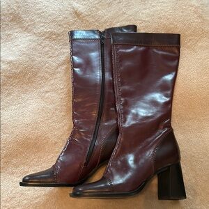 Elegant Burgandy Brown Leather Boots